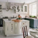 Tủ bếp gỗ tự nhiên sơn men trắng kết hợp xám chữ L có bàn đảo   TVB0921