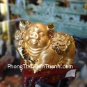 Tượng Heo bột đá mạ vàng Hồng Kông phú túc hữu dư F190